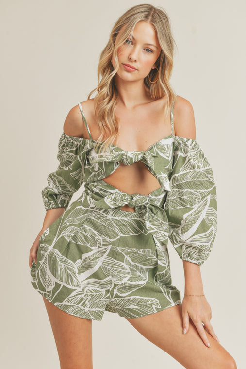 Hannah Front-Tie Palm Romper