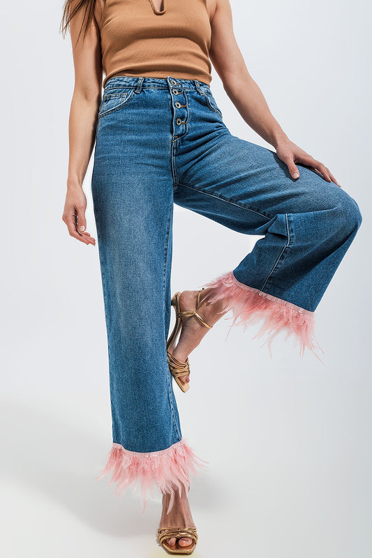 Harper Pink Feather Trim Jeans